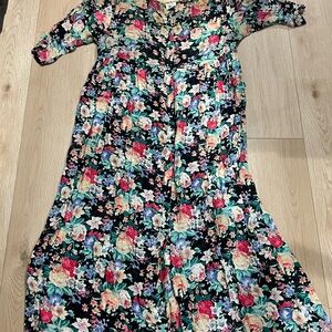 🌸 Vintage 90s Papillon Button Down Maxi Dress – Size L 🌸